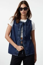 Trendyol Dark Blue Front Tie Oversize Denim Vest