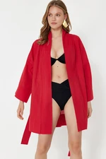 Trendyol Red Belted Mini Woven 100% Cotton Kimono&Kaftan