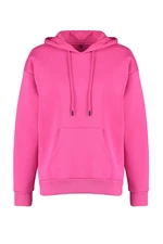 Trendyol Fuchsia Thick Fleece Inside Oversize/Wide Fit with a Hooded Basic Knitted Sweatshirt