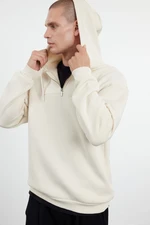 Trendyol Beige Zipper and Stitch Detail Oversize/Wide Pattern Fleece/Warm Sweatshirt