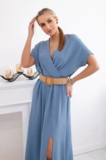 Women's dress with decorative belt - cornflower blue