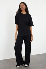 Trendyol Black Relaxed/Comfortable Pattern Wide Leg/Wide Leg Knitted Blouse/Pants Top-Bottom Set