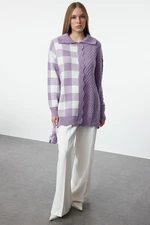 Trendyol Lilac Plaid Polo Neck Knitwear Sweater