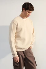 Trendyol Beige Premium Oversize/Wide Cut Collar Knitwear Band Detail Basic Polar Fleece Sweatshirt