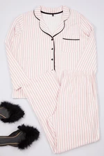 Trendyol Curve Pink Striped Shirt Collar Piping Knitted Pajama Set