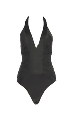 Trendyol Black Neck-Bound Textured Swimsuit