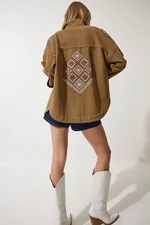 Happiness İstanbul Women's Khaki Embroidered Shirt Jacket