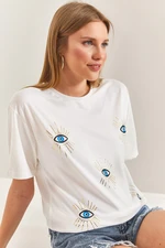 Bianco Lucci Women's Eye Pattern Combed Cotton Tshirt