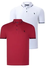 DOUBLE SET T8586 DEWBERRY MEN'S T-SHIRT-WHITE-BURGUNDY