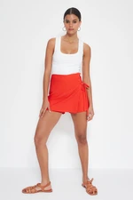 Trendyol Red Lace-Up and Eyelet Detail Woven Shorts Skirt