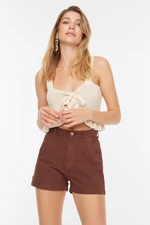 Trendyol Brown High Waist Denim Shorts With Pocket Details