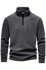 49143 Dewberry Half Zipper Stand Collar Mens Fleece-DARK GREY