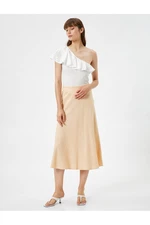 Koton Midi Skirt A-Line Normal Waist Zippered Linen Blend