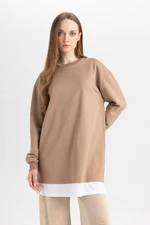 DEFACTO Regular Fit Crew Neck Hem Detail Basic Plain Sweatshirt Tunic