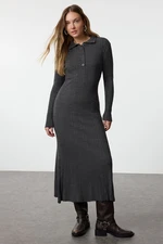 Trendyol Anthracite Polo Collar Rib Knit Dress