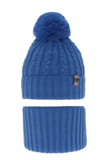 AGBO Boy's winter set: hat and tube scarf blue with pompom Almond