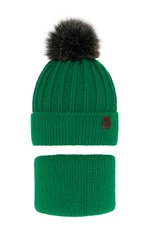 AGBO Boy's winter set: hat and tube scarf green Havier with pompom