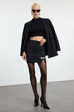 Trendyol Black Stone Ribbon Accessory Detailed Body-Fitting Flexible Mini Knitted Skirt