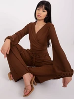 Brown women's casual ensemble with a short blouse