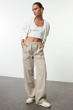 Trendyol Beige Elastic Waist High Waist Wide Leg Trousers