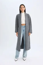 DEFACTO Relax Fit Shawl Collar Basic Plain Belted Long Knitwear Cardigan