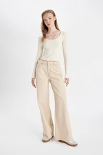 DEFACTO Wide Leg Wide Leg Regular Waist Plain Basic Gabardine Beige Trousers