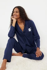 Trendyol Navy Blue Animal Button Jersey Knitted Pajama Set