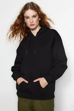 Trendyol Black Thick Fleece Inside Oversized/Wide Fit with a Hooded Basic Knitted Sweatshirt