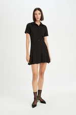 DEFACTO Polo Neck Basic Plain Short Sleeve Pleated Mini Dress