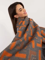 Grey and orange women's scarf with fringe