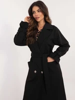 Black double-breasted cotton trench coat