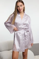 Trendyol Powder Satin Woven Dressing Gown with Slit and Lace Detail