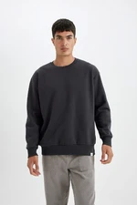 DEFACTO Men's Anthracite Oversize Fit Crew Neck Thick Fabric Basic Plain Sweatshirt