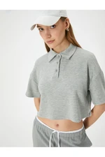 Koton Polo Neck T-Shirt Crop Short Sleeve Buttoned Viscose Blend