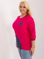 Plus size fuchsia long blouse with 3/4 sleeves