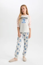 DEFACTO Girls 2-Piece Pajama Set Disney Lilo & Stitch Crew Neck Top Long Bottom