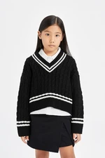 DEFACTO Girl Regular Fit V Neck Sweater