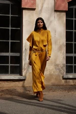 Trendyol X AI Mustard Ruffle Satin Dress