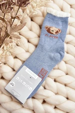 Thick cotton socks with a blue teddy bear