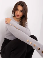 Grey classic sweater with buttons on the sleeves