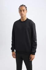 Men's Black DeFactoFit Standard Fit Crew Neck Basic Plain Sportsman Sweatshirt