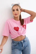 Cotton blouse with heart print in light pink color