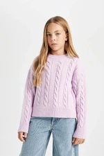 DEFACTO Girl Lilac Regular Fit Crew Neck Hair Knitted Sweater