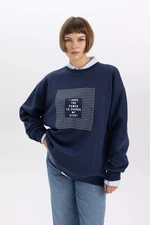 DEFACTO Oversize Fit Slogan Long Sleeve Sweatshirt