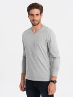 Ombre Men's unprinted V-NECK longsleeve - grey melange