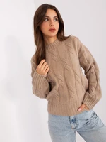 Dark beige women's sweater with braids