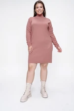 By Saygı Turtleneck Acrylic Knitwear Tunic Dress With Pouch Pockets, Dry Rose.