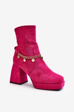 Women's high-heeled ankle boots with a chain Fuchsia Tiselo