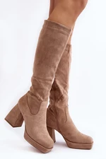 Beige women's insulated Layala boots with massive heels