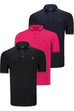 TRIPLE SET T8586 DEWBERRY MEN'S T-SHIRT-BLACK-NAVY-FUCHSIA